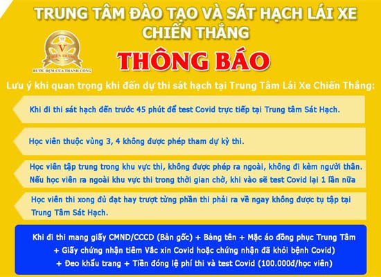 Lưu ý khi quan trọng khi đến dự thi sát hạch tại Trung Tâm Trung Tâm Giáo dục nghề nghiệp Đào tạo & Sát hạch Lái Xe Chiến Thắng